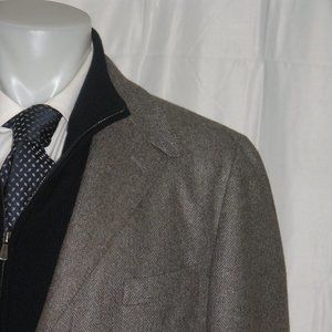 Loro Piana Cashmere Coarsehair Gray Herringbone Three Roll Two Zip Up Jacket 46R